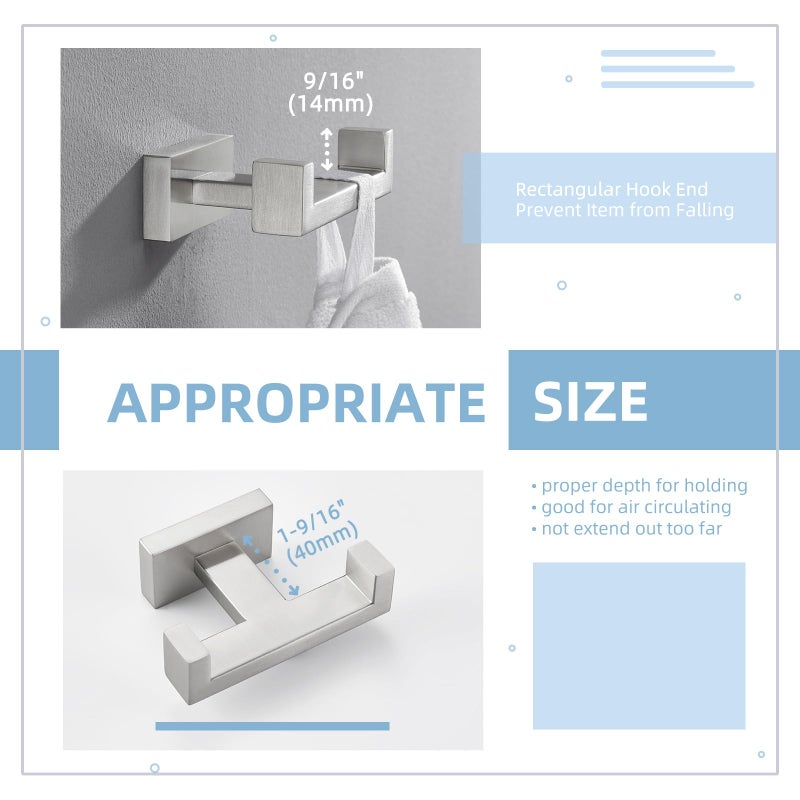 Angle Simple Towel Hook for Bathroom, SUS 304 Stainless Steel Double Robe Coat Hook, Hand Towel Hanger Wall Mount, Brushed Nickel - Image 5